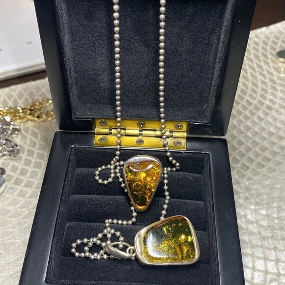 925 Sterling Silver Amber Set – Signed SO – MJI Necklace – Ring Size 8 - Picture 2 of 16